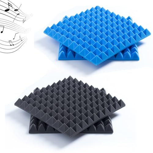 TOOSOAR 48 piezas Paneles Acústicos Espuma Acústica,para Estudios, Estudios de Grabación, Oficinas, Sala Acústica,30 x 30 x 2.5 cm(Negro y Azul)