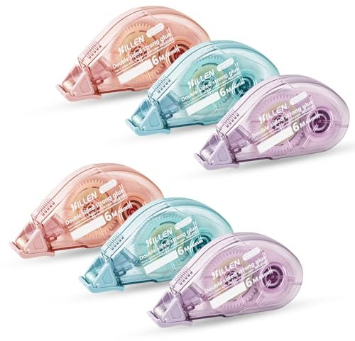 YOURKAY Lot de 6 rouleaux de colle double face - 6 mm x 6 m - Accessoire de bricolage adhésif - Pour scrapbooking, album photo, fabrication de cartes, portable - Multicolore - Autocollant pour journal