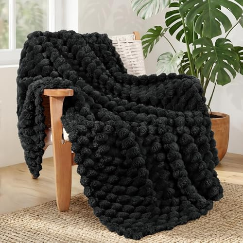 Whale Flotilla Kuscheldecke Flauschige 3D Jacquard Decke 130x150 cm | Exquisite, Leichte, Weiche Sofadecke Tagesdecke, Warme Wohndecke für Ganzjahreszeiten, Schwarz