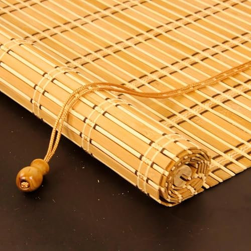 Bambusrollos Retro Bambusrollo Wärmedämmung Luftdurchlässig Verdunkelungsrollos Natur Holzrollos,Garten Terrasse Sonnenschutz und Sichtschutz Rollo Seitenzugrollo Für Fenster und Türen