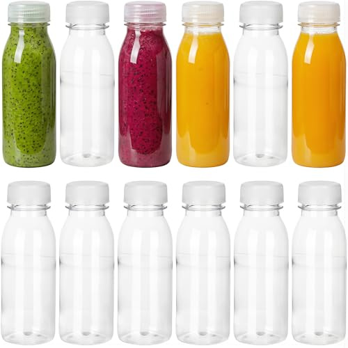 Niltracy 12 Stück 200 ml leere Milchflaschen, Saftflaschen, Plastiktrinkflaschen, Plastikwasserflaschen, Getränkeflaschen, Smoothieflaschen transparent
