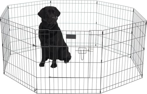 Brixy Welpenauslauf - Hundeauslauf - 8 Panels - 60 x 76 CM - 608 CM Umfang - Faltbar - Mit Tür - Kaninchenstall - Schwarz