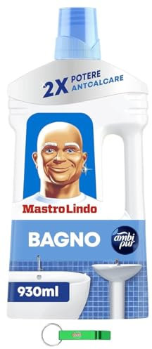8 X Mastro Lindo Detergente Liquido Bagno – Detergente liquido per il bagno – Rimuove residui di sapone e depositi di calcare, pulizia del bagno 930 ml + portachiavi Beni Culinari