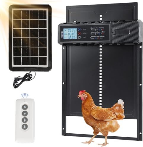 Große automatische Hühnerstalltür mit LCD-Display, Tür für Haustiere mit Solarsensor, automatische Tür für Hühnerstall mit mehreren Kontrollmodi, solarbetriebene Hühnertür