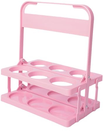 XPAPOV Flaskhållare för 6 flaskor, dryckeskorg, plast, bärbar dryckeshållare, vikbar flaskkorg med handtag, ölhållare för drycker, öl, champagne (rosa)