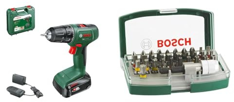 Bosch Home and Garden Cordless Drill EasyDrill 18V-40 (1 Battery 2.0 Ah, 18 Volt System) + 32pc. Screwdriver Bit Set (PH-, PZ-, Hex-, T-, TH-, S-Bit, Accessories)