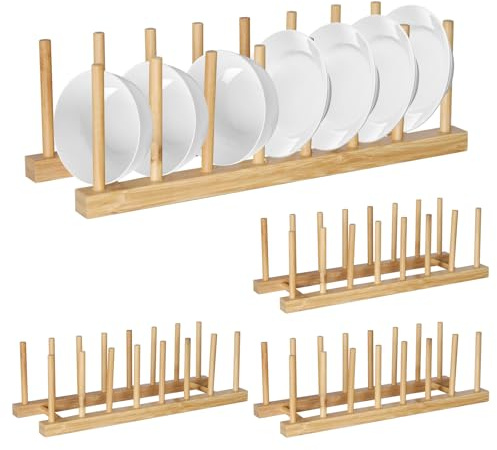 PRITOK 4 Stück Tellerständer Abtropfgestell Holz Tellerhalter, Kleine 7-Fach Design Ablage Küchenregal Für Teller, Geschirr, Bücher, CDs， Schneidebretter Und Topfdeckel