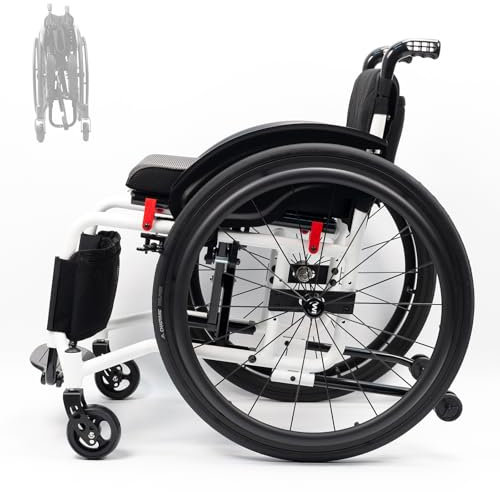 Sedia a rotelle pieghevole,edia a rotelle in alluminio da viaggio, carrozzina da transito,Facilmente Richiudibile e Pratica,Ergonomia,Leggero,Carrozzina per Disabili ed Anziani(16.5in seat width)
