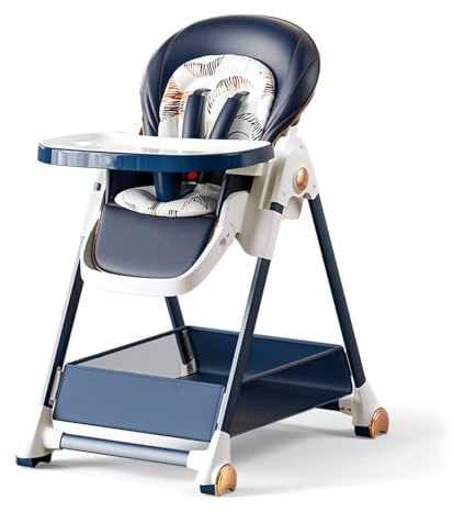 Veitoalioy Pelle PU Seggiolone, Seggiolone Pappa 0 36 Mesi, Sedile da Pranzo Multi-funzionale e Multi-ingranaggio Regolabile, Sedili Per Pasti Dotati Di Ruote e Piatti Staccabili (808 Blue)