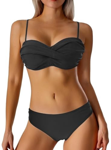 Generico Women's Sexy Bikini Sets Halterneck Strapless Bandeau Twist Push Up Front Cross Tie Dye Bikini Set 2 Piece Swimsuit Summer Sexy Bikini Sets Beach Push Up Bathing Suit Swimwear Beachwear