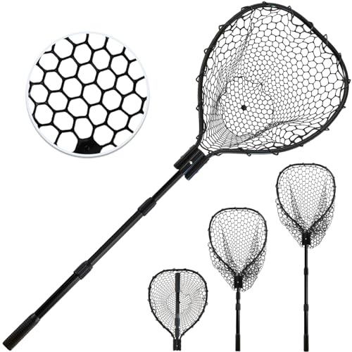 SEASPRO Black Telescoping Fishing Nets Lightweight Rubber Fish Net Durable with Non-Slip Grip - Freshwater and Saltwater Fishpond Large Fish Net (18.3/46.5cm Hoop Size 1.62M Black Rubber net)