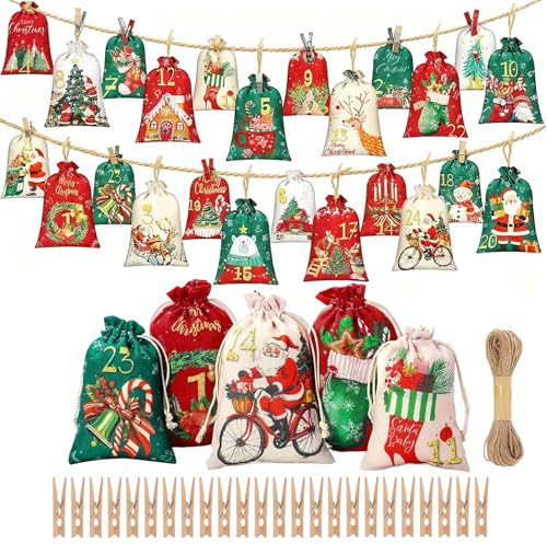 Adventskalender zum Befüllen Kinder, 24 Stück 2 Größen Adventskalender Selber Befüllen, DIY Weihnachtskalender Säckchen Tüten Selber Machen, Geschenksäckchen für Weihnachtsdeko