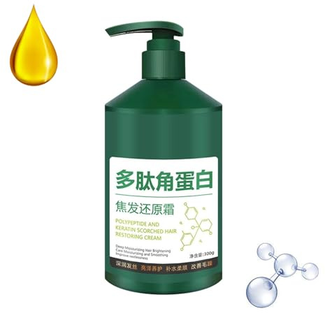 Crema reparadora de daños y daños al cabello de polipéptido con queratina hidratante, acondicionador profundo de queratina, tratamiento para el cabello duradero y suave para cabello dañado en seco (1)