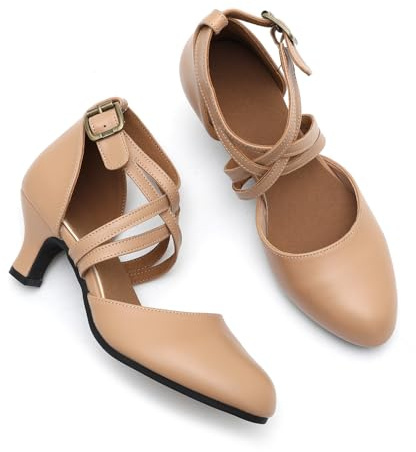 Women's 2 Heel Leather Sole Character Dance Shoes Ballroom Light Brown | Soft, comfortable upper,stable heel height,moisture-wicking and breathable,suitable for all types of dance