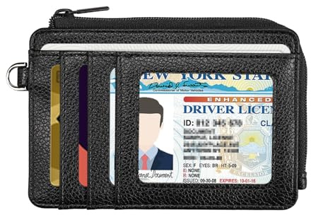 Teskyer Cartera Tarjetero Hombre - Bloqueo RFID, Minimalista, Piel Sintética, Capacidad hasta 8 Tarjetas, 1 Ventanas para ID, 1 Bolsillo para Monedas con Cremallera, Negro