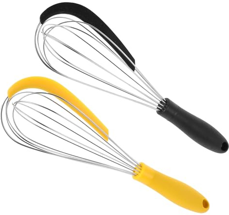 MUELODSIC Batidor de Huevos Manual de Acero Inoxidable 2 Piezas Mini Batidor de Alambre para Hornear y Mezclar Masas Compacto y Ligero para Cocina Doméstica y Repostería