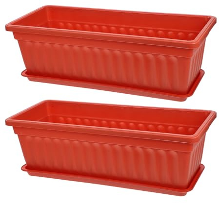 Toyvian Lot De 2 JardinièRes Rectangulaires en Plastique avec Soucoupes 19.29X7.48X5.51In Pots De Fleurs pour Balcon FenêTre Jardin Et Terrasse - Bac Long LéGer pour LéGumes Et Fleurs