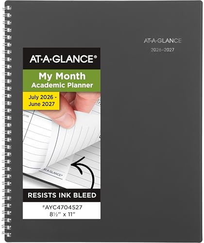 AT-A-GLANCE Planner 2026-2027 Monthly Academic 12-Month July-June Calendar Notebook, 8-1/2 x 11, DayMinder, Charcoal (AYC47045)