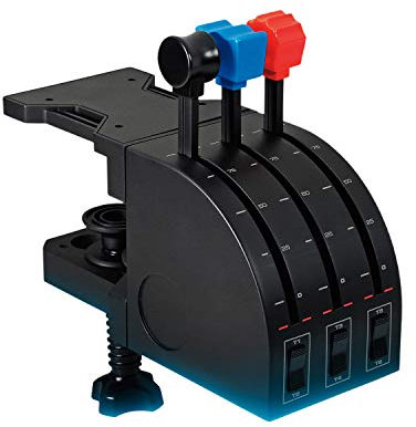 Logitech G Saitek Pro Flight Throttle Quadrant Levier d'Axe de Bloc Manettes de Vol pour Simulateur de Vol, Ecran LCD, 3 Interrupteurs à Bascule Bidirectionnels, Support Réglable, USB, PC - Noir