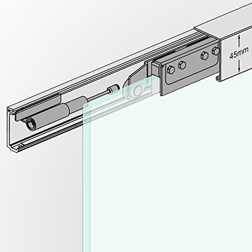 AS180: Soft Stop Slim Line komplett Schiebetür Beschlag inkl. 1800mm Alu Schiene und Zubehör für Glasschiebetür 900mm breit
