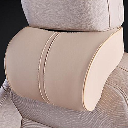HomDSim Car Seat Neck Support Pillow,PU Soft Leather + Memory Foam,Head Support Pillow Cushion Pad for Driving Headrest Relax,with Adjustable Strap