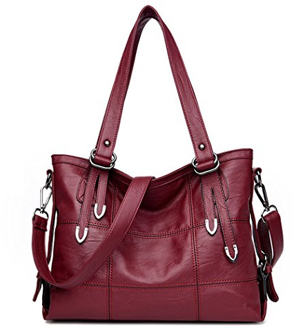 DEERWORD Donna Borse a Mano Borsa a Spalla Elegante Grandi Firmate Marca Tracolla Antifurto PU pelle 5369 1 pz Vino Rosso
