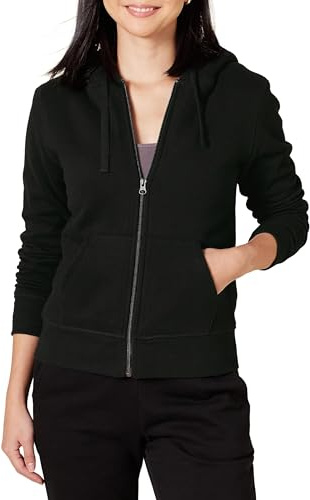 Amazon Essentials Damen Sherpa-gefütterte Fleece-Kapuzenjacke mit durchgehendem Reißverschluss (erhältlich in Übergröße), Schwarz, XS