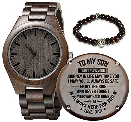 Kenon Gravierte hölzerne Uhr für Sohn und Freund, personalisierte hölzerne Uhr Geschenk für Freund, Abitur Geschenk von Mama, von Papa