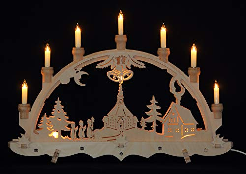 Schwibbogen Lichterbogen Erzgebirge Seiffener Kirche innenbeleuchtet mit offenen Kerzen