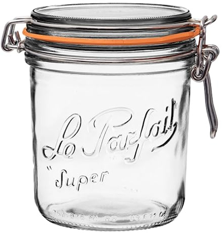 Le Parfait Super Terrine - 750ml French Glass Canning Jar w/Straight Body, Airtight Rubber Seal & Glass Lid, 24oz/Pint & Half (Single Jar)