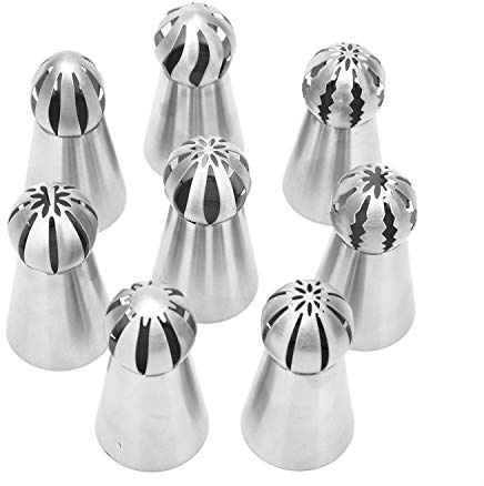 Russian Piping Tips 8 Pcs/Set, Messar Stainless Steel Russian Piping Ball Tips Frosting Icing Piping Nozzles Set Flower Cake Decorating Tips Kit for DIY Baking Cake Decorating Supplies (8 Pcs)