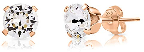 Pendientes de Botón Mujer Plata de Ley 925 Chapados Oro Rosa 18k con Brillantes de Cristal Multicolor - Pendientes Mujer Oro Rosa - Hipoalergénicos para Pieles Sensibles - Diámetro 6 mm