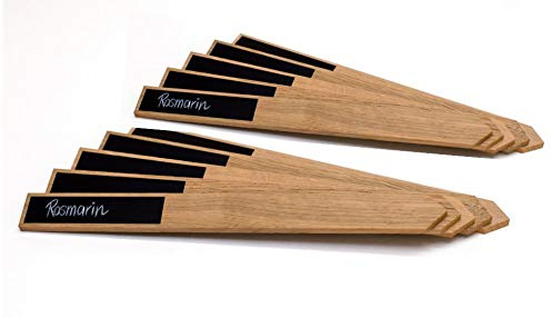 klotzaufklotz Kräuterschild I 10 Kräuterstecker aus Holz (Eiche) zum beschriften I Pflanzenstecker Set Gross (22 cm) I handgemacht aus Echtholz massiv mit Tafelfolie für Garten, Beet, Hochbeet
