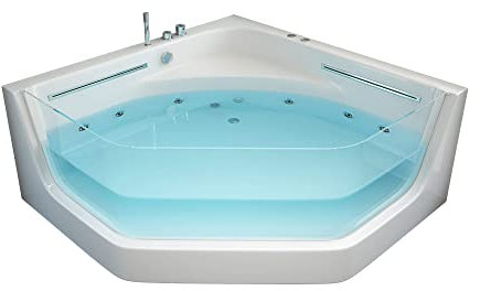 Home Deluxe - Whirlpool Badewanne - PACIFICO weiß mit Lichtherapie und Massage - Maße 150 x 150 x 55 cm I Eckwanne, Indoor Badewanne, 2 Personen