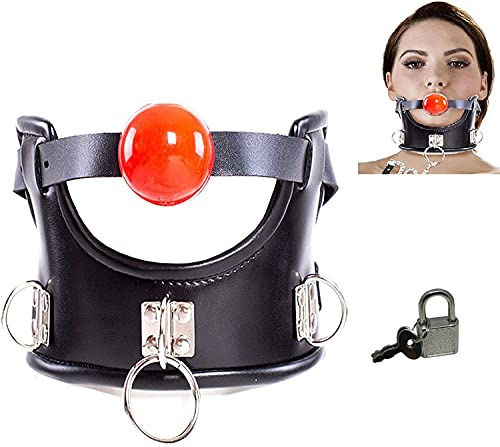 MFMYEE Bondage Harness mit Fetisch BDSM Silikon kugel knebel Profi Bondage Leder Halsband gepolstert Collar Nackenkorsett