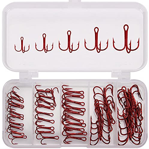 ANCLLO Drillingshaken-Set für harte Köder, Salzwasser, Süßwasser, Rot, 50 Stück