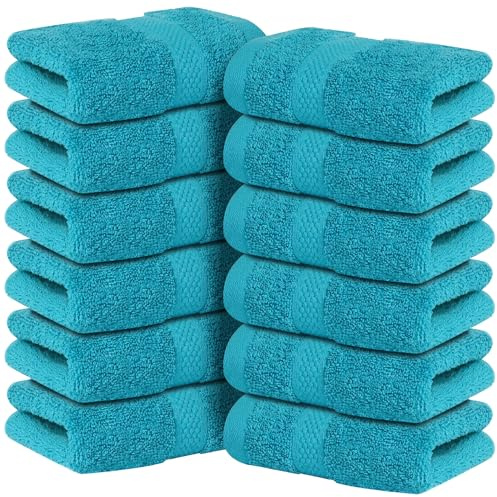 Infinitee Xclusives 100% Cotton Luxury Wash Cloths for Showering - 12 Pack | Washcloths [13x13] - Soft and Absorbent Face Towels for Bathroom Wash Clothes - Gym, Spa & Hotel Use