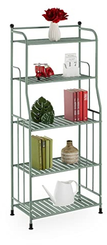 Relaxdays Estantería Metálica, Acero, 133x56x28 cm, Estante Baño y Cocina, 5 Baldas, Librería Metal, sin Fondo, Verde