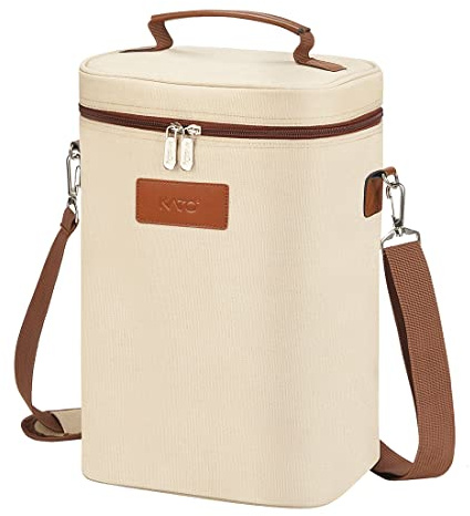 Kato Tirrinia Flaschentasche für 4 Flasche Kühltasche Isolierter Weintasche Tragbarer Weinkühltasche mit Riemen für Picknick Party BYOB Restaurant Weinprobe Beige 21×18×31 CM