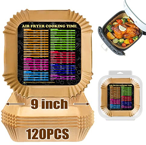 Air Fryer Disposable Paper Liners Square, 9 Inch Air Fryer Liners 120PCS, Parchment Paper Liners Oil-Proof, Water-Proof, Food Grade Baking Paper for Air Fryer Roasting Microwave Oven