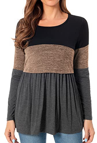 Bearsland Women’s Nursing Top Long Sleeve Scoop Neck Nursing Shirt Breastfeeding Shirt Pregnancy Clothes,Brown,XL