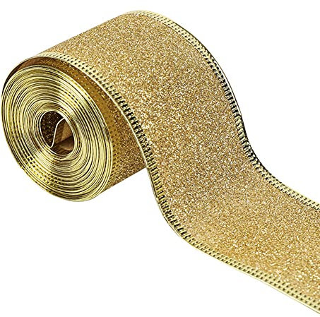 Geschenkband Weihnachten, 10 Yard 5CM breit Glitzer Weihnachtsbänder, Schleifenband Satinband, Weihnachten Band, Weihnachtsbaum Band für Weihnachten Dekoration Hochzeit Party Geschenk Verpackung