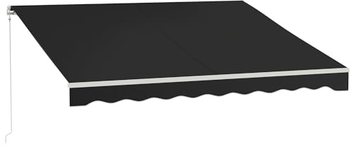 Outsunny 12' x 10' Electric Awning, Retractable Awning, UV Protection Sun Shade Shelter with Remote Controller and Manual Crank Handle for Deck, Balcony, Yard, Black