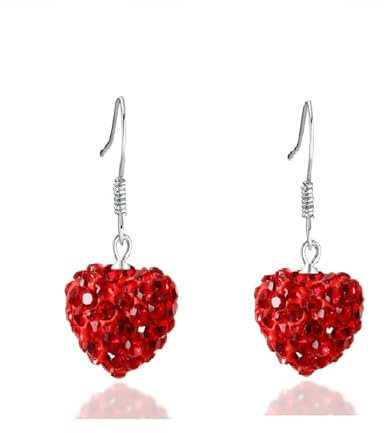 Bellitia Jewelry Orecchini Pendenti Argento 925 in Cristallo Rosso, Gemma a Forma di Cuore Orecchini Ipoallergenici Dangle a Pendolo per Donne Ragazze