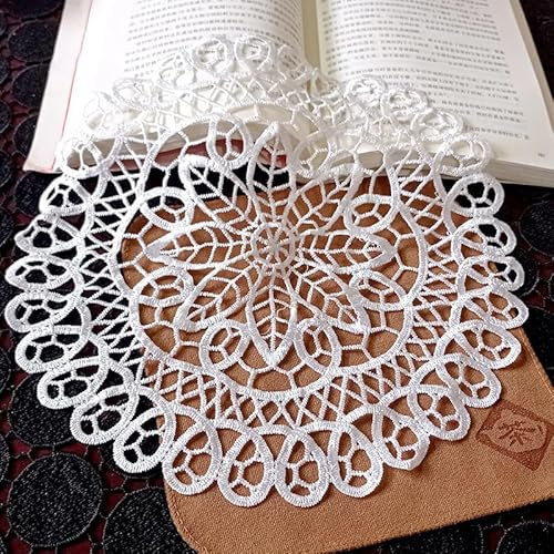 SYSUII 4 Stück Weiße Spitze Runde Gestickte Tischläufer, Handarbeit Geklöppelt, 15cm, Geblümt, Klassisch, Polyester / Spitze, Nur Handwäsche
