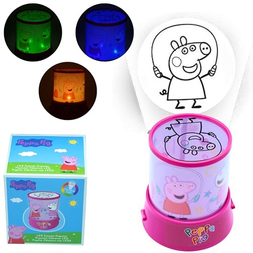 SRV Hub Peppa Pig Proiettore LED luce notturna per bambini – Lampada cilindrica a batteria da 12 cm per camera da letto, scrivania o cameretta – Lampada da tavolo portatile Peppa Pig per ragazze e