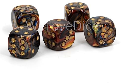 W6 Würfel (16mm) in rotgold/Golde Punkte - Made in Germany - WeLoveBeads - 5 Stück