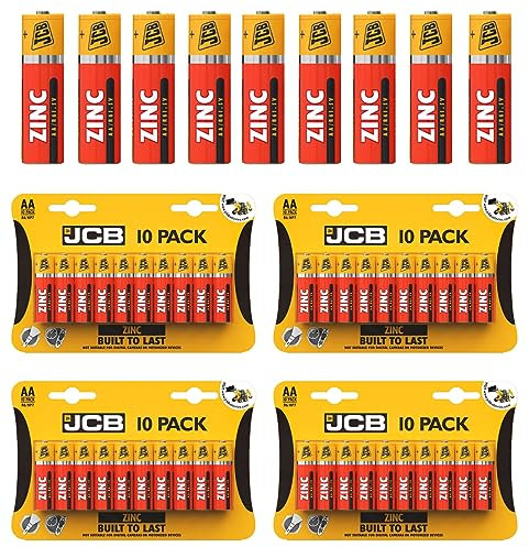 AA Batteries, batteries aa pack, JCB Batteries AA pack of 40 Zinc Carbon disposable double aa batteries 1.5v For Low drain devices toys fairy lights household remotes applications