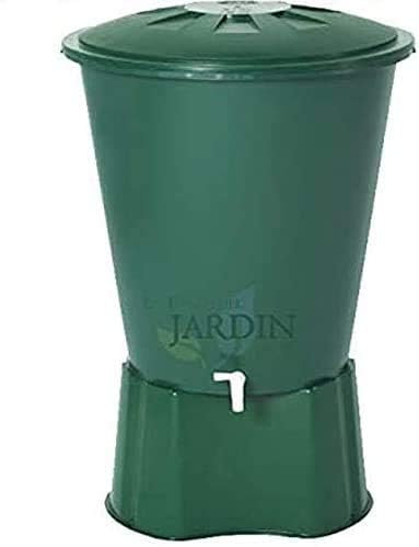 DEPOSITO DE Agua de Polipropileno 200 litros para Agua de Lluvia. Incluye tapadera y Soporte. Diámetro 77 cm, Alto 80 cm, Verde