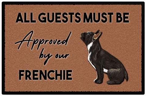Purple Print House Personalised Frenchie Floor Mat Non Slip Indoor Front Back Welcome French Bulldog Doormat, 90cm x 60cm, Black